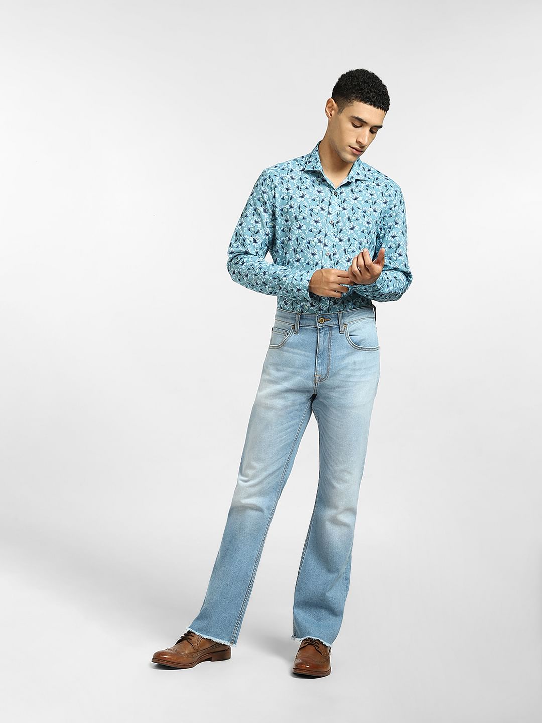 Blue Floral Full Sleeves Shirt