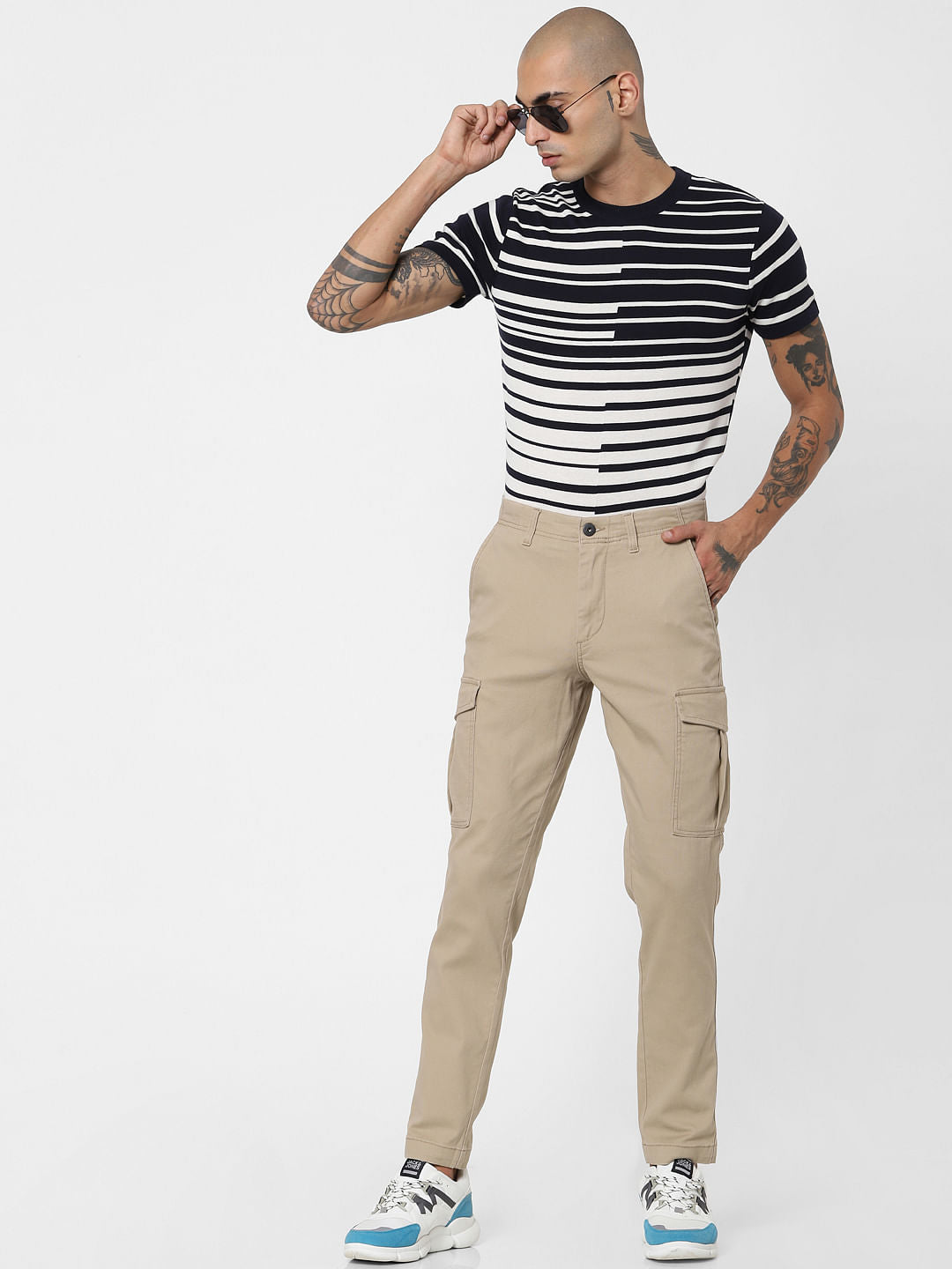 Beige Mid Rise Slim Fit Pants - 28/30