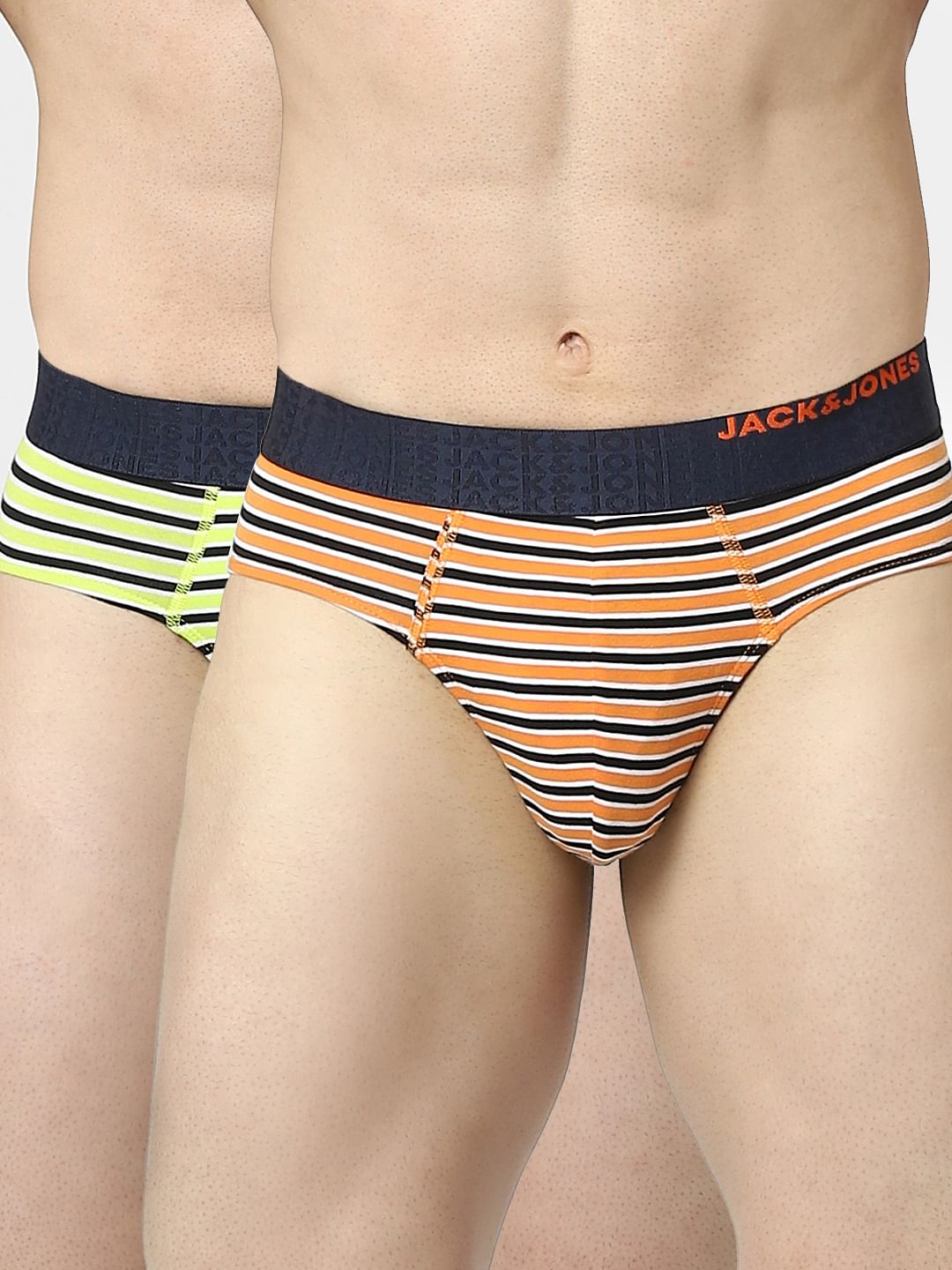 Pack Of 2 Green & Orange Striped Briefs - S