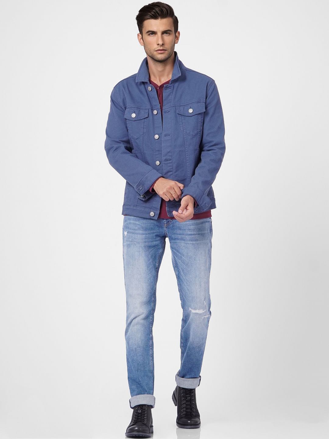 Blue Low Rise Glenn Torn Slim Jeans