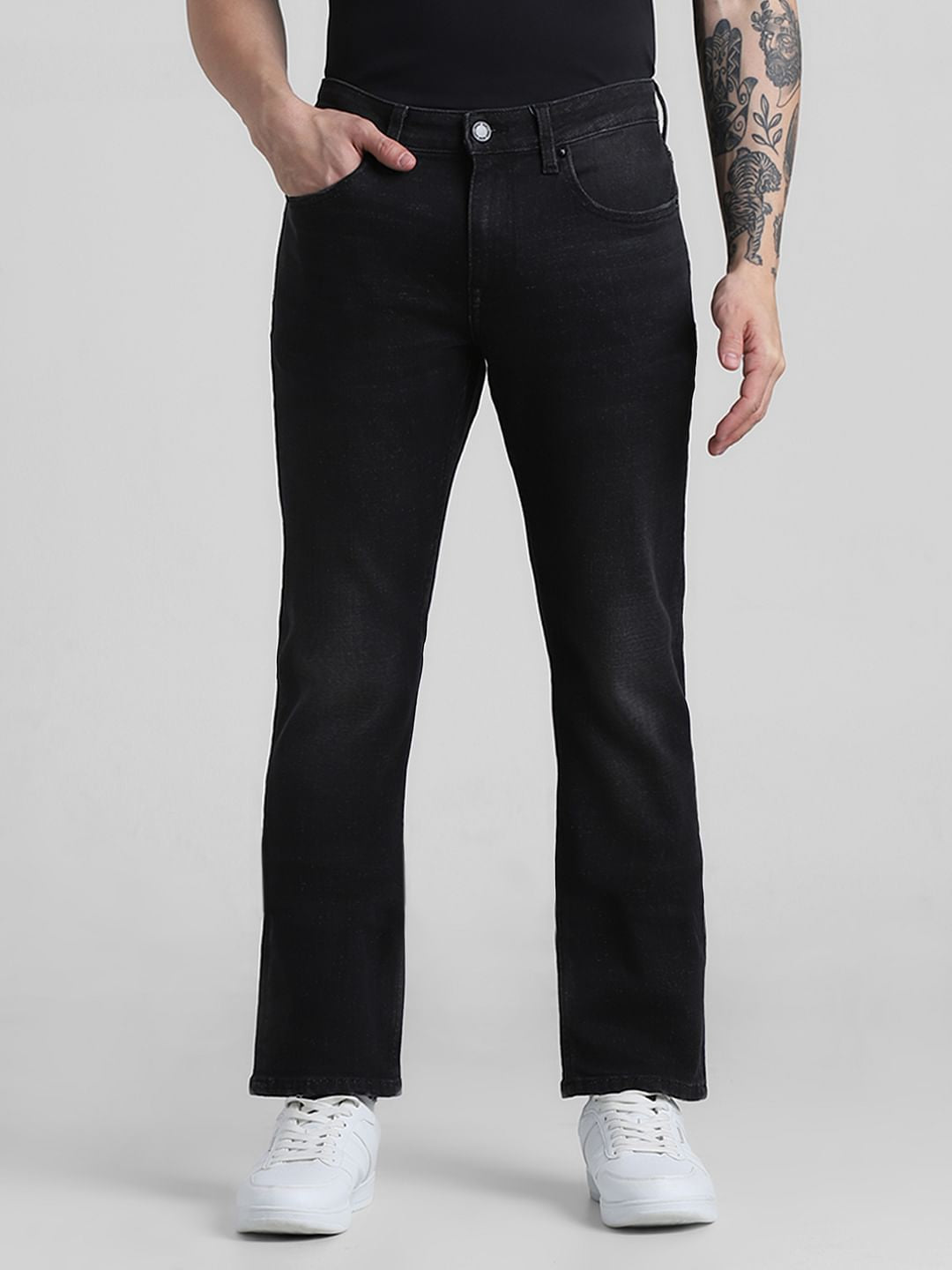 Black Mid Rise Clark Regular Fit Jeans