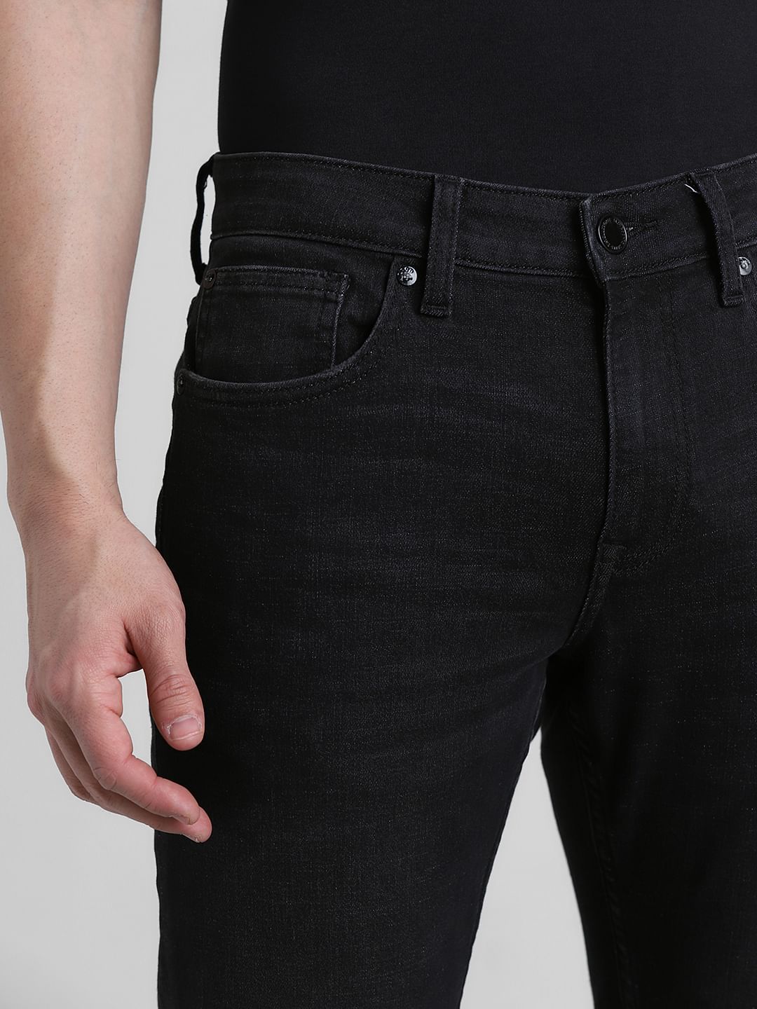 Black Mid Rise Clark Regular Fit Jeans