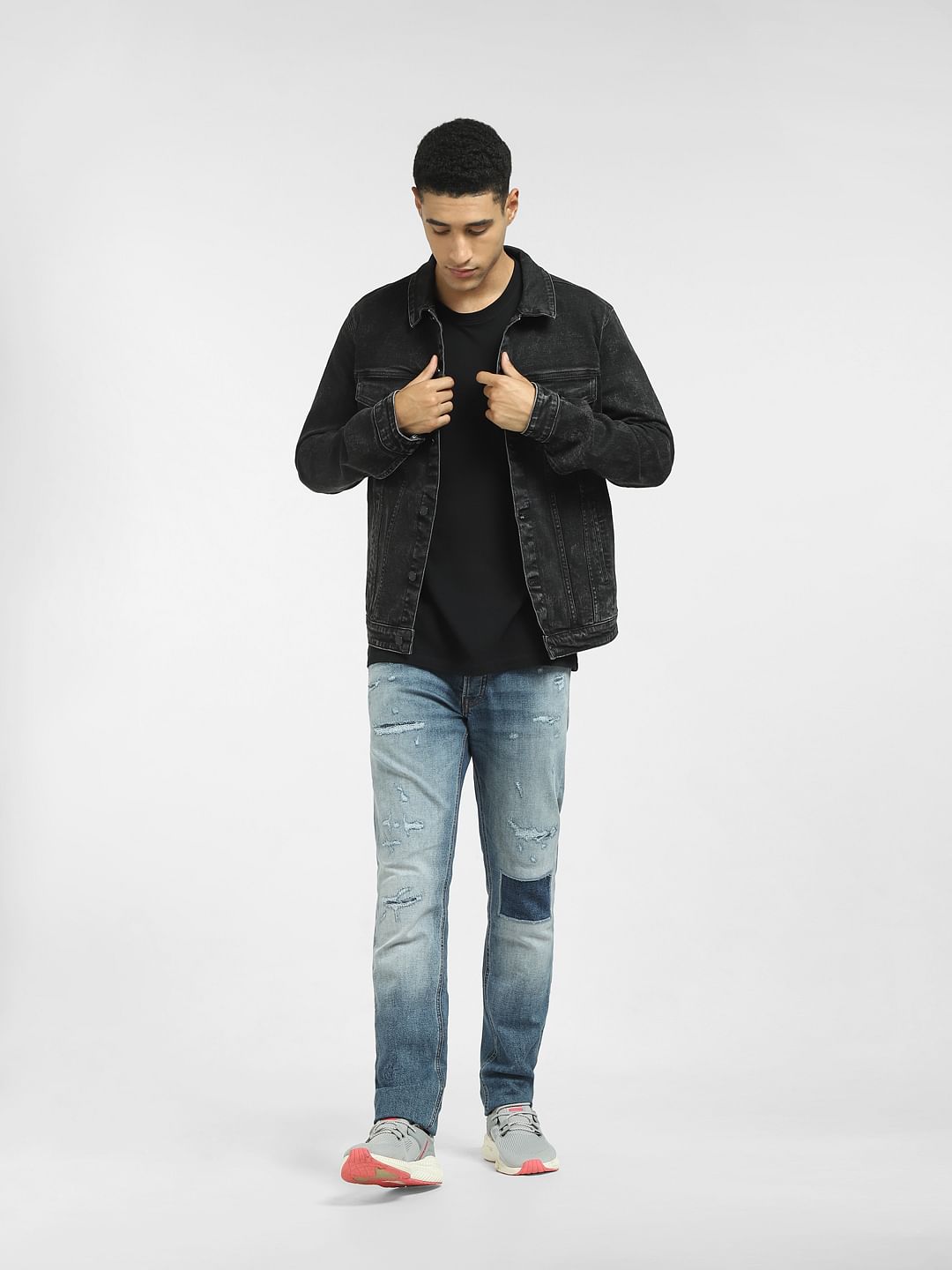 Blue Low Rise Patchwork Glenn Slim Jeans