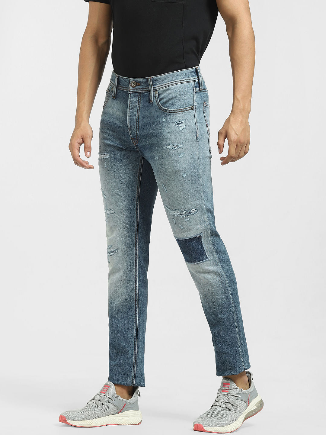 Blue Low Rise Patchwork Glenn Slim Jeans