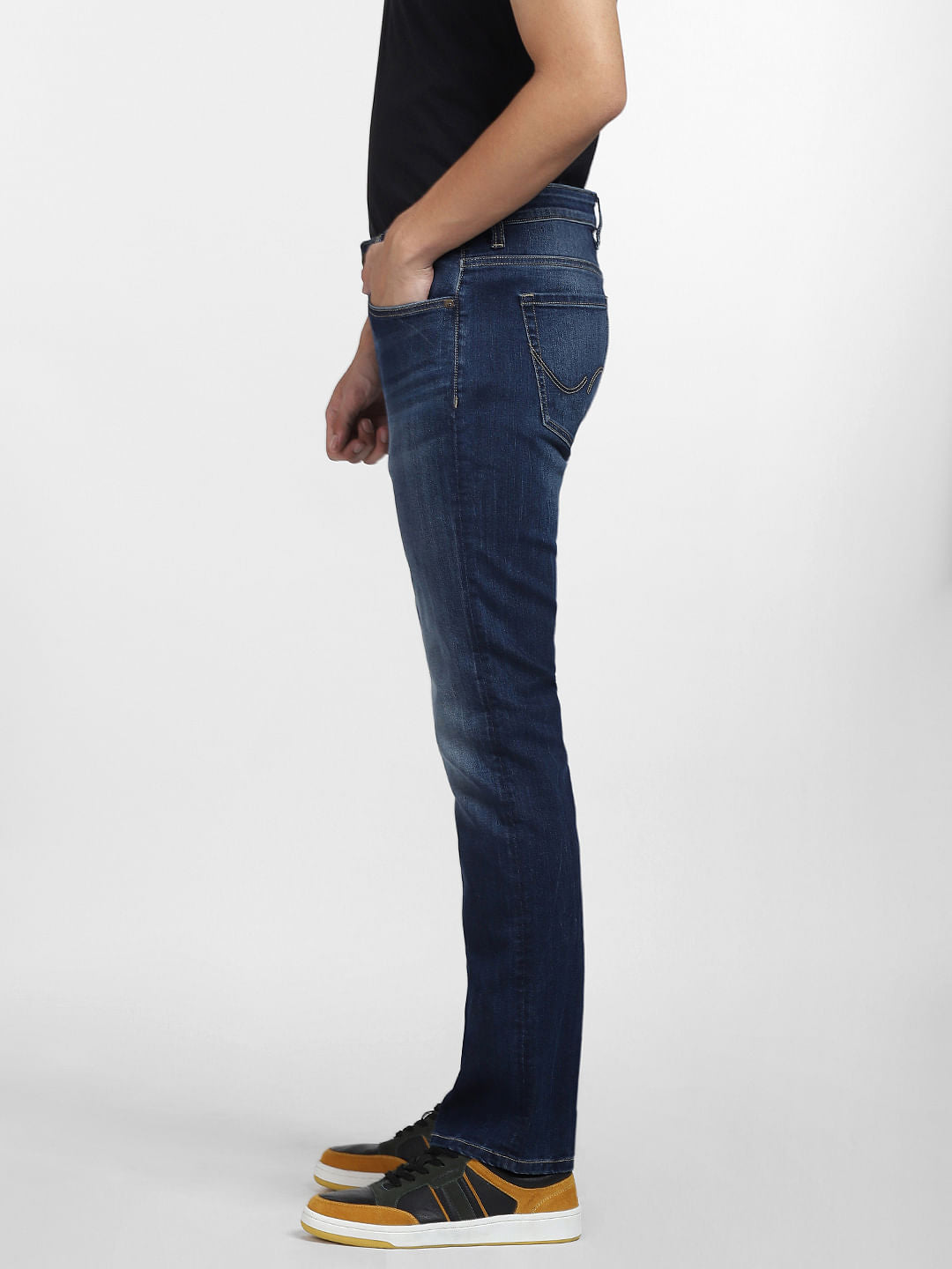 Dark Blue Mid Rise Clark Regular Fit Jeans