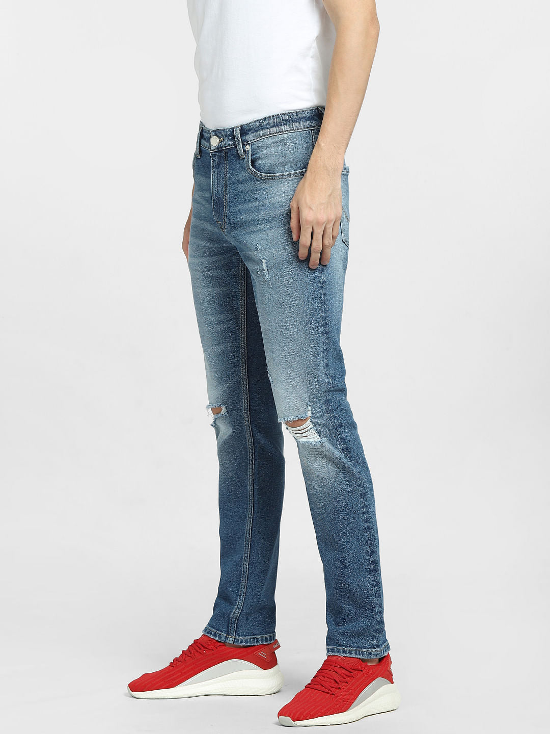 Blue Low Rise Ripped Glenn Slim Fit Jeans