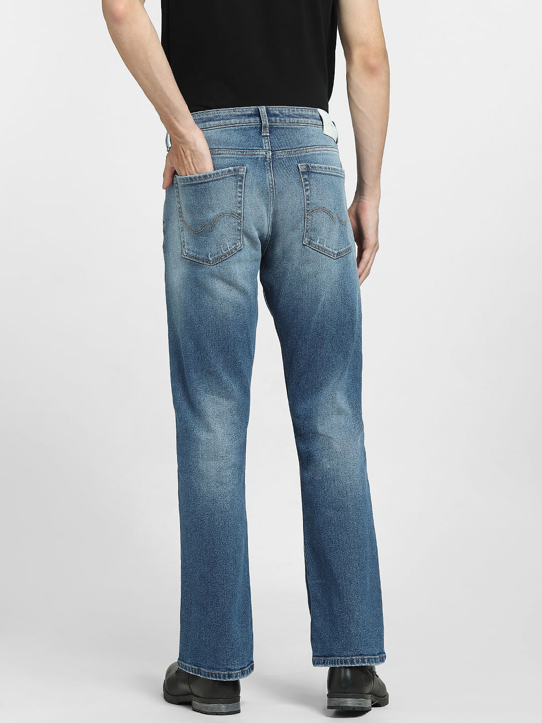Blue High Rise Distressed Bootcut Jeans