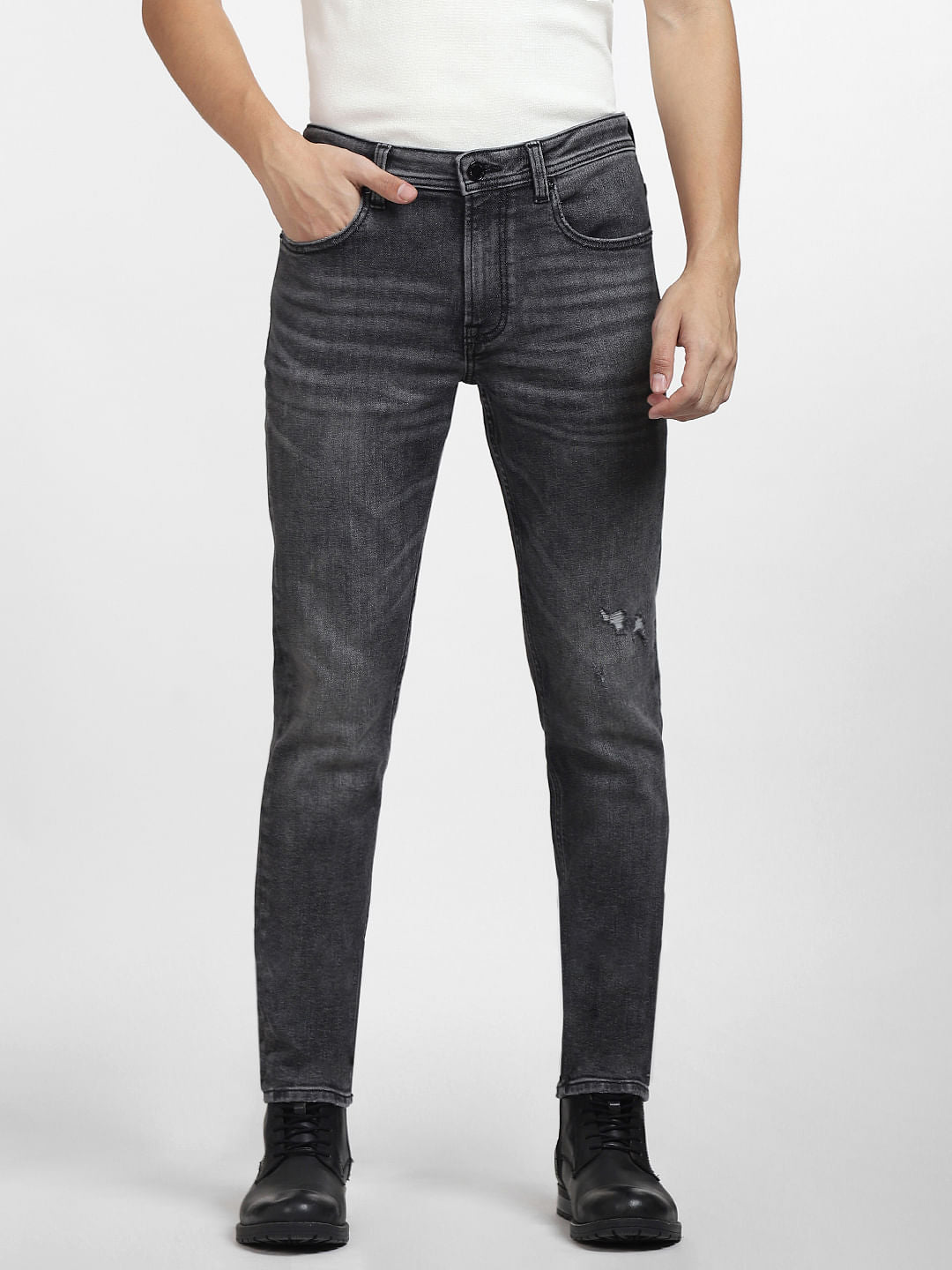 Black Low Rise Distressed Glenn Slim Fit Jeans