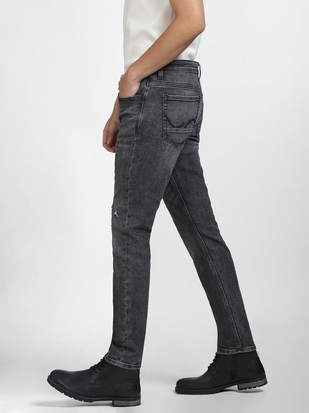 Black Low Rise Distressed Glenn Slim Fit Jeans