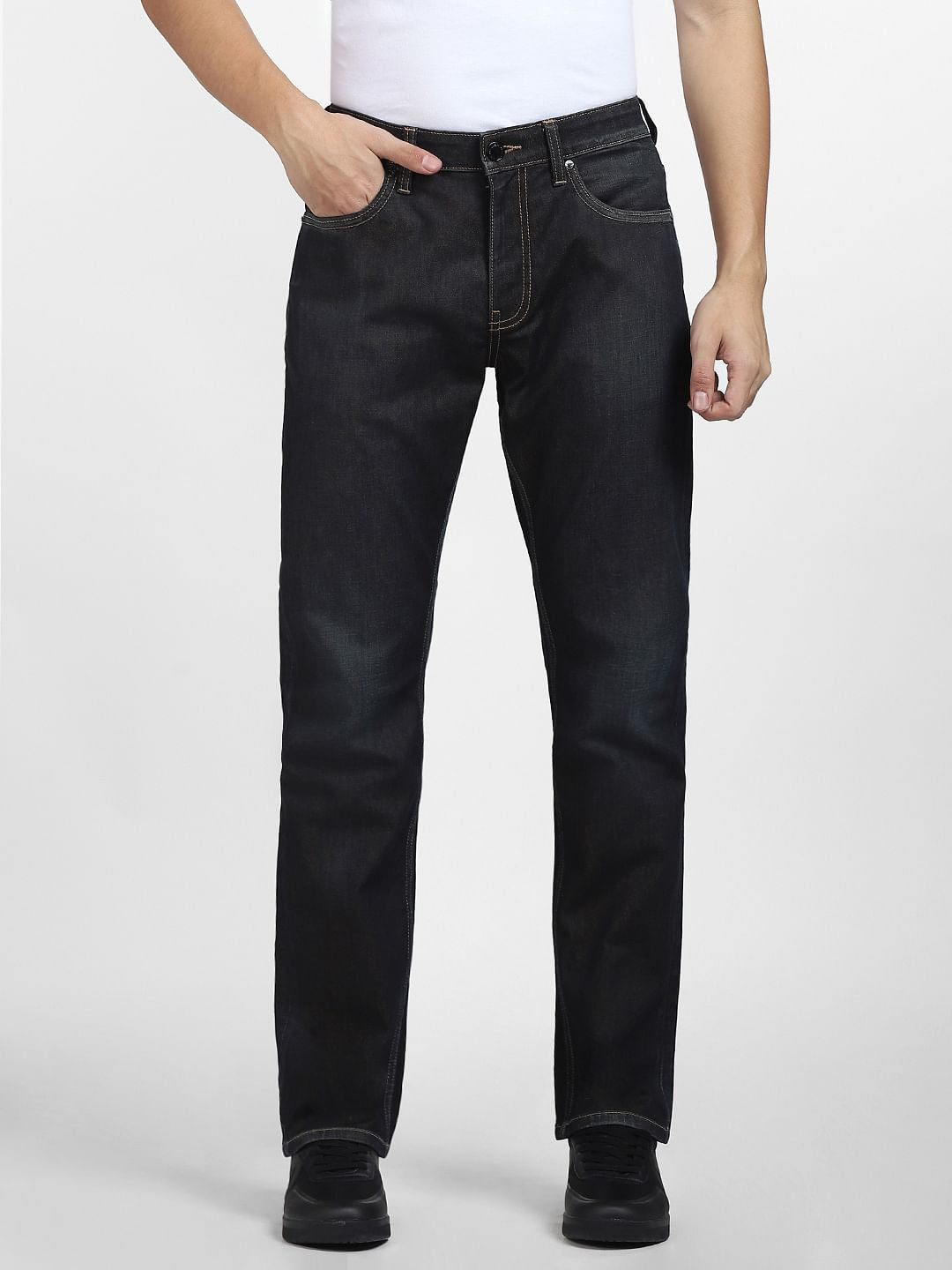 Dark Blue Mid Rise Clark Regular Fit Jeans