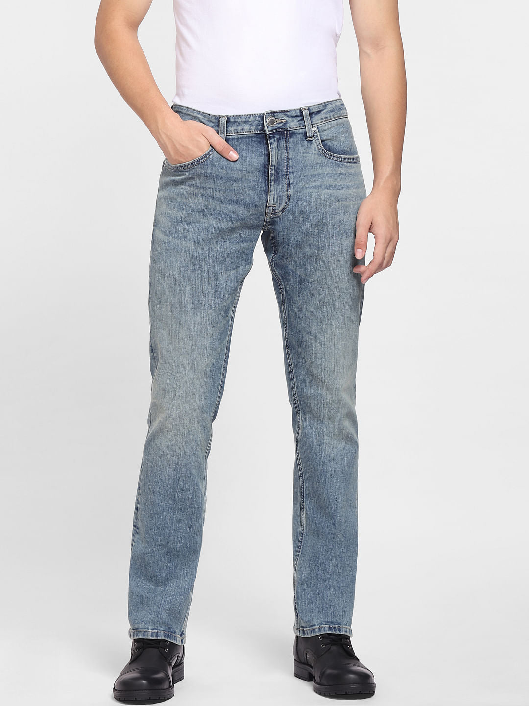 Blue Mid Rise Clark Regular Fit Jeans