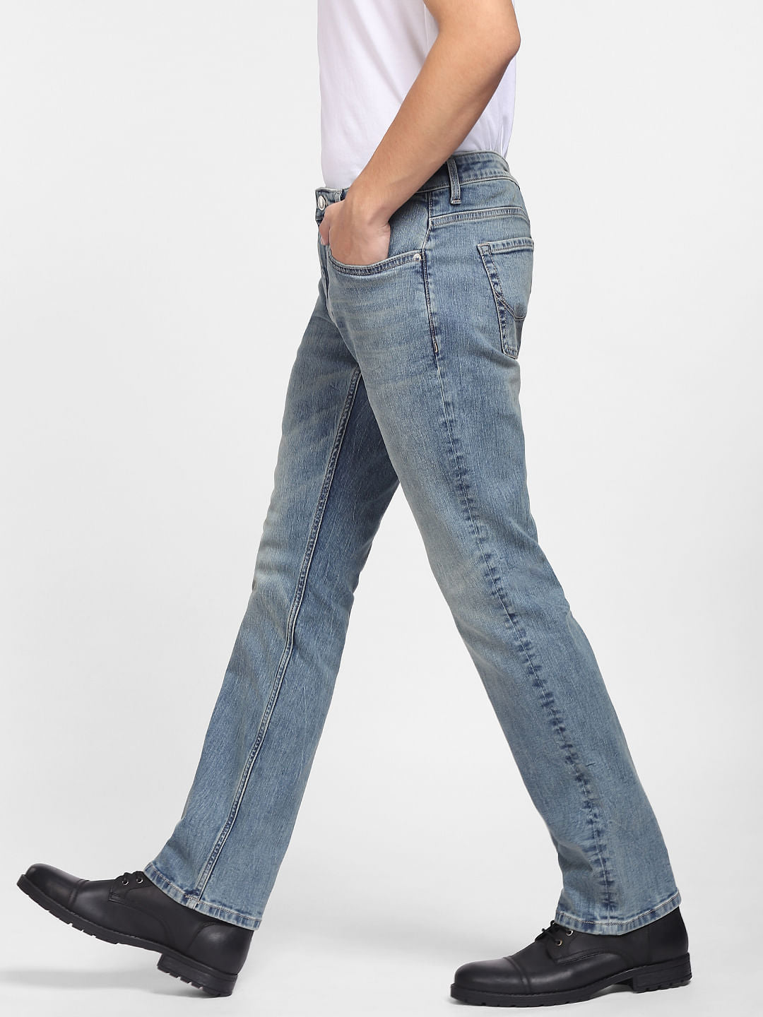 Blue Mid Rise Clark Regular Fit Jeans