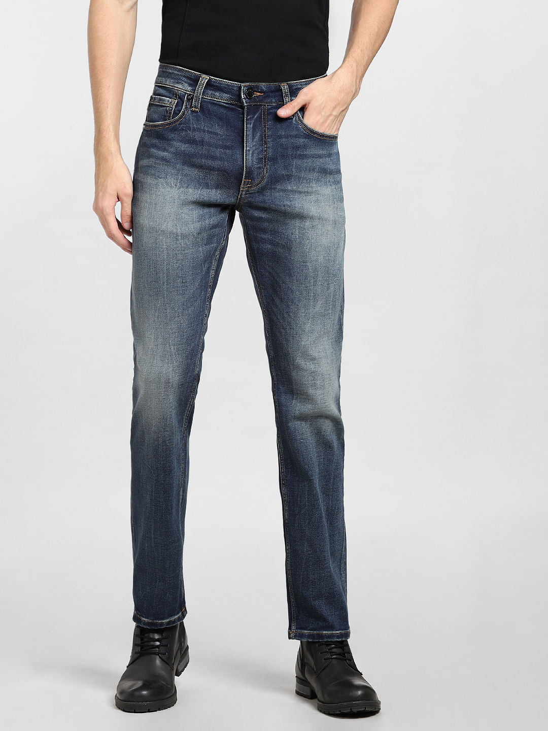 Blue Mid Rise Clark Regular Jeans