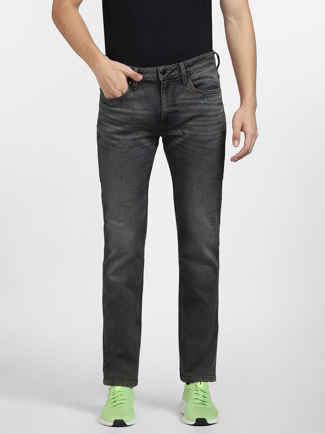 Dark Blue Mid Rise Distressed Regular Fit Jeans