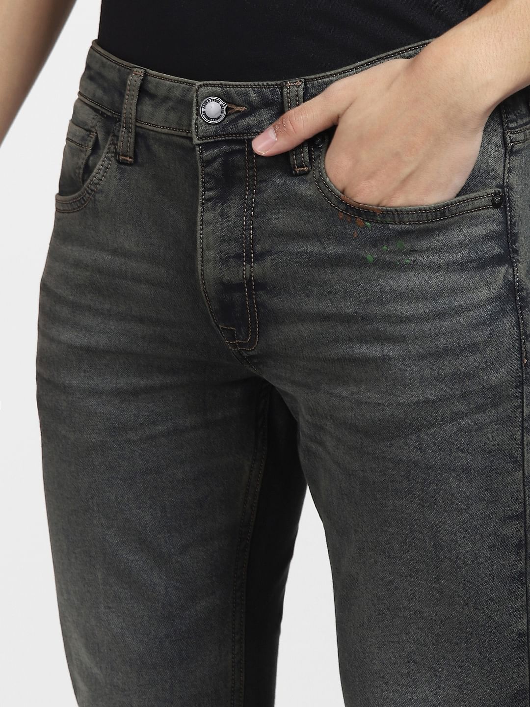 Dark Blue Mid Rise Distressed Regular Fit Jeans