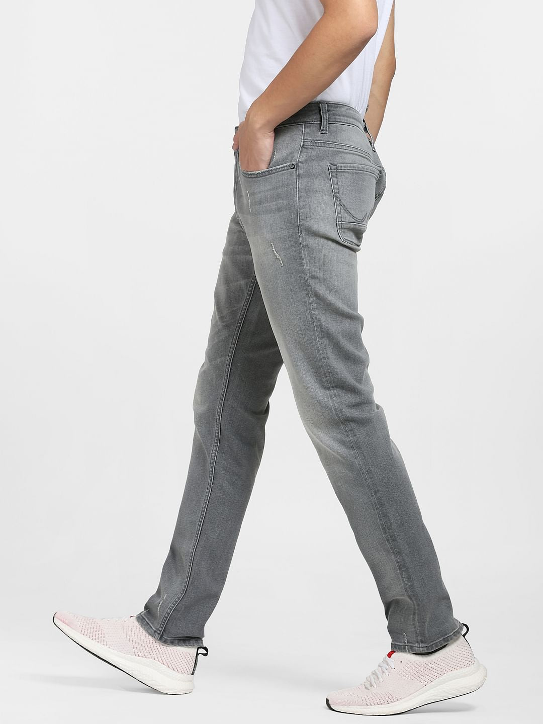 Grey Low Rise Distressed Ben Skinny Jeans