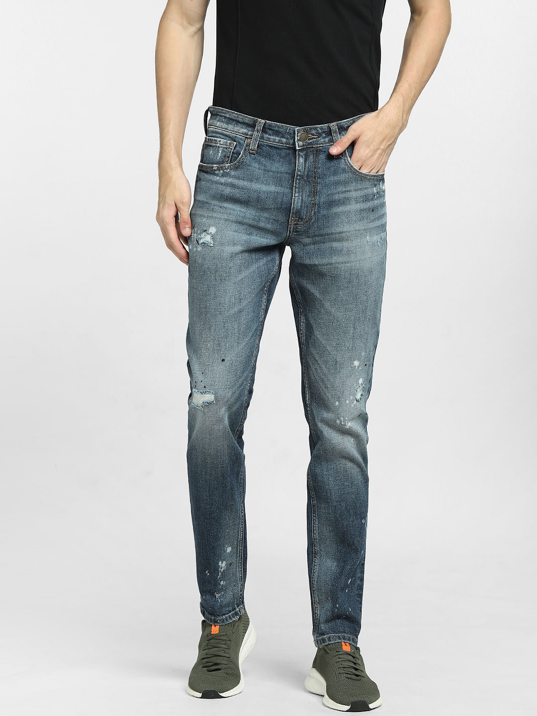 Dark Blue Low Rise Washed Glenn Slim Fit Jeans