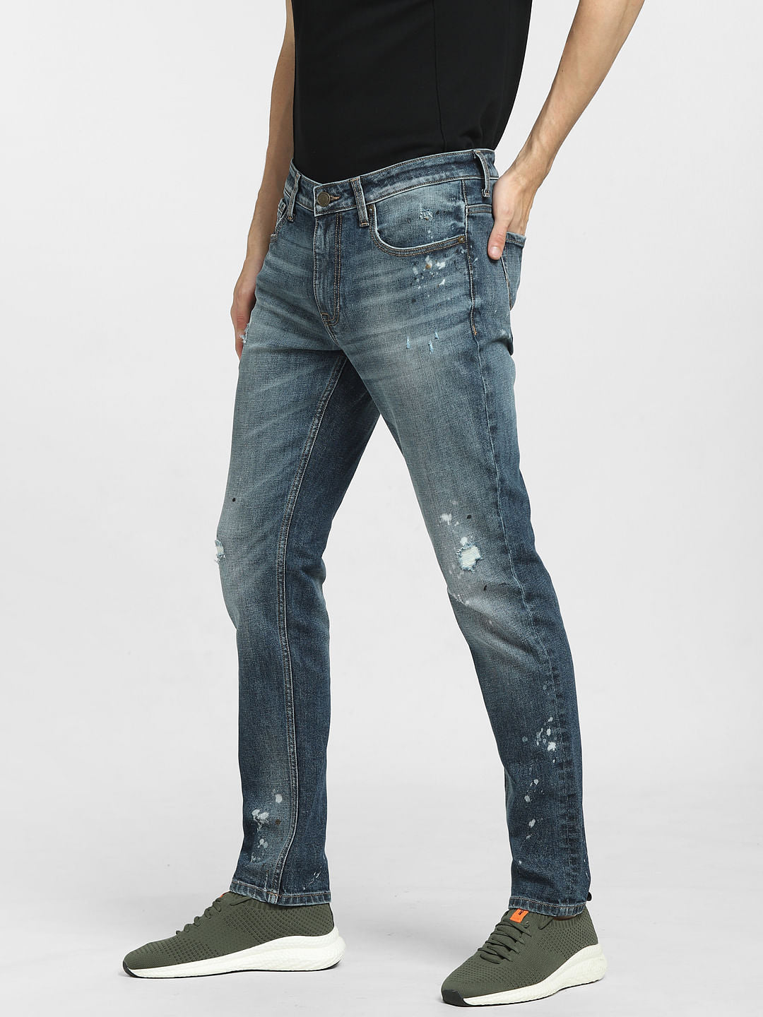 Dark Blue Low Rise Washed Glenn Slim Fit Jeans