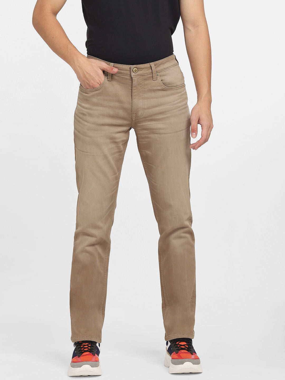 Beige Low Rise Glenn Slim Jeans