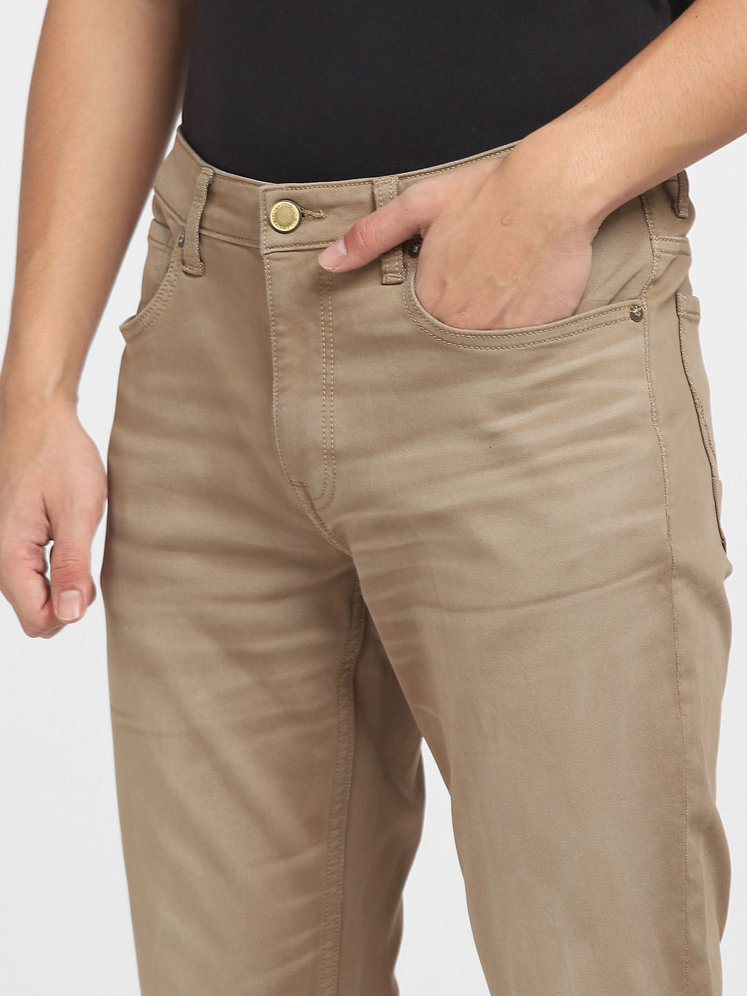 Beige Low Rise Glenn Slim Jeans