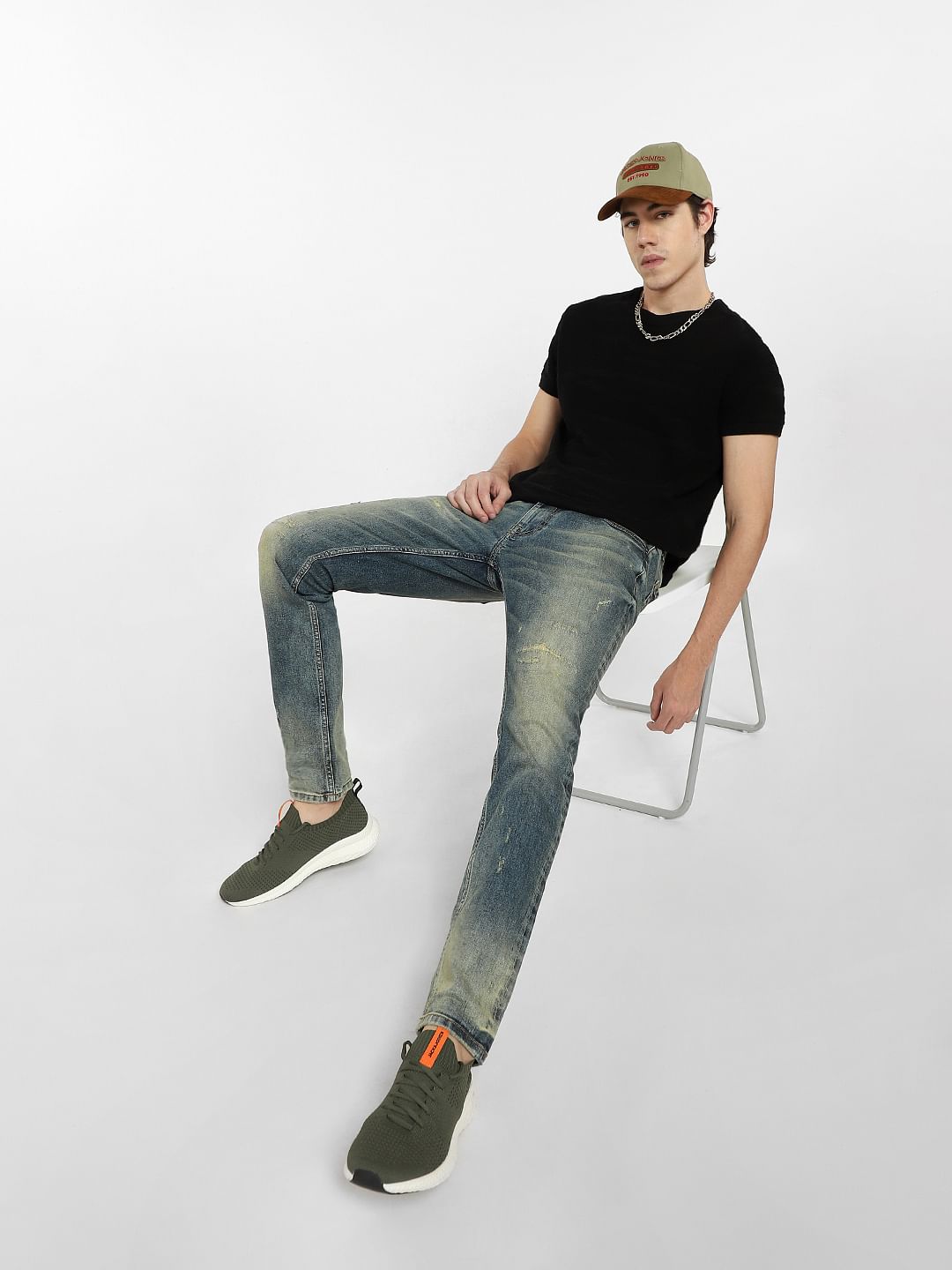 Dark Blue Low Rise Washed Glenn Slim Fit Jeans - 28/30
