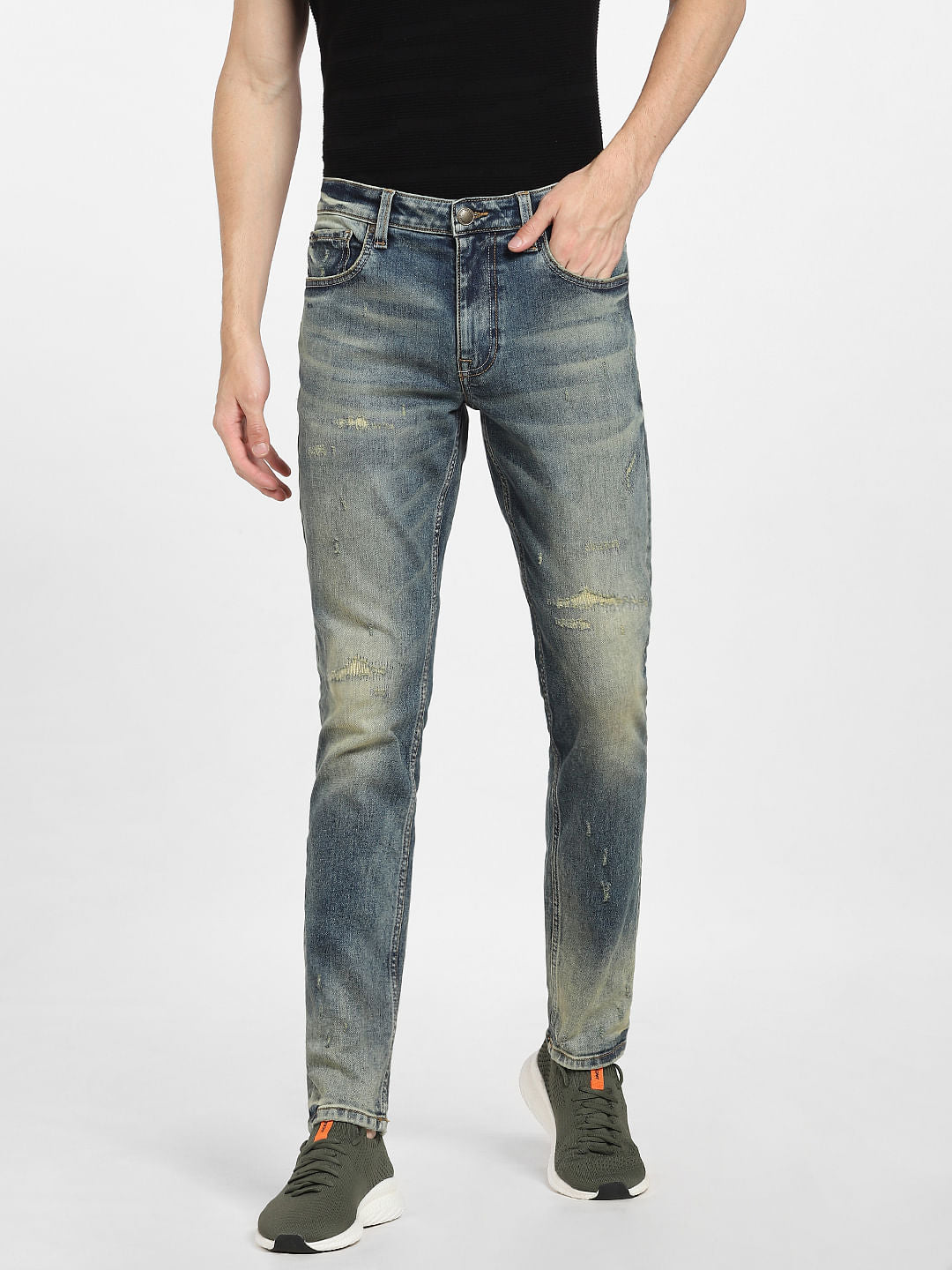 Dark Blue Low Rise Washed Glenn Slim Fit Jeans