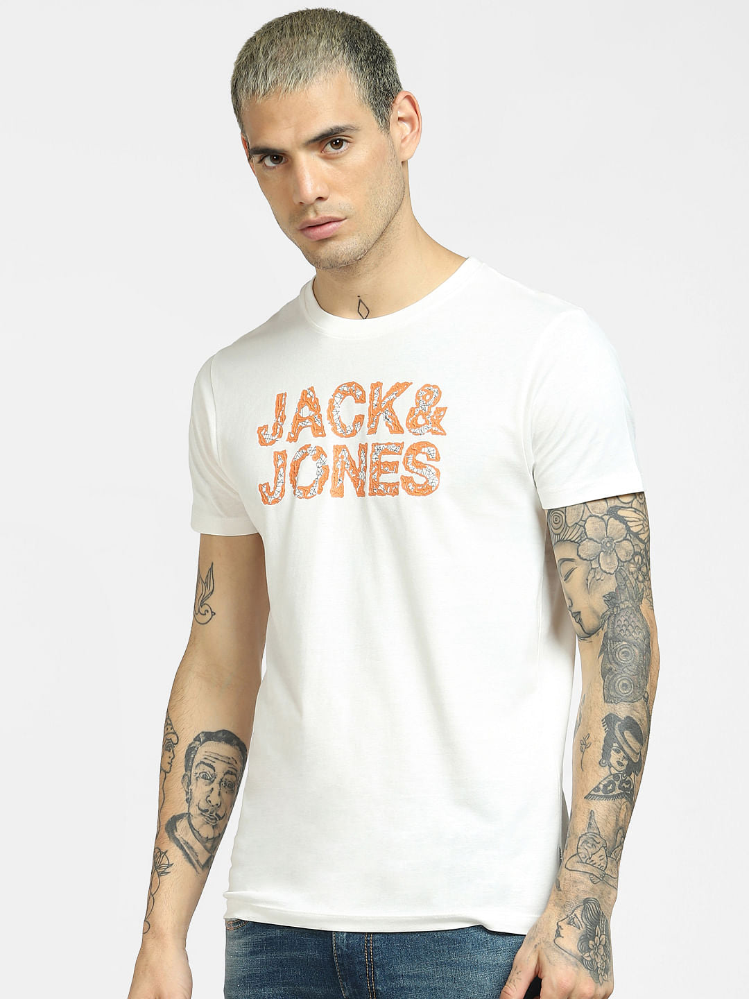 White Logo Print Crew Neck T-shirt