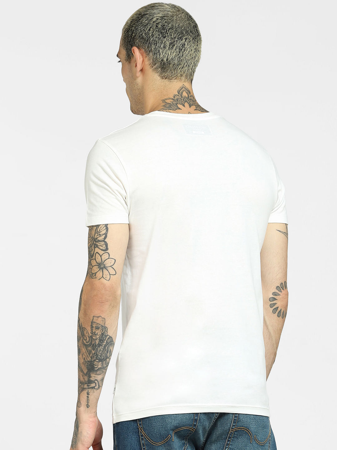 White Logo Print Crew Neck T-shirt