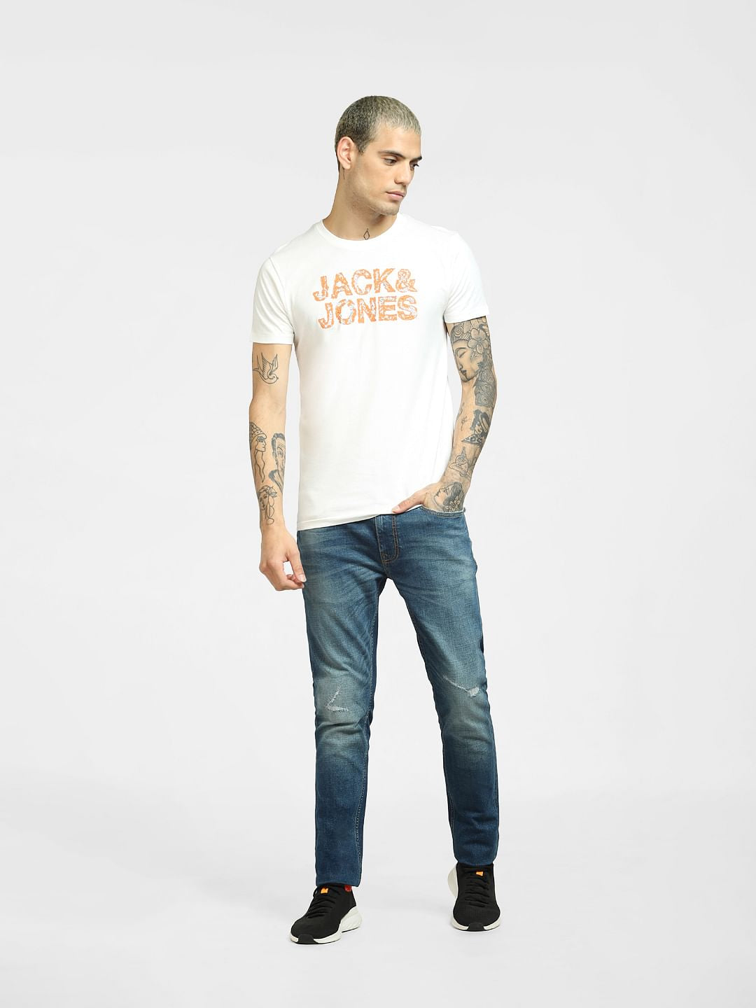 White Logo Print Crew Neck T-shirt