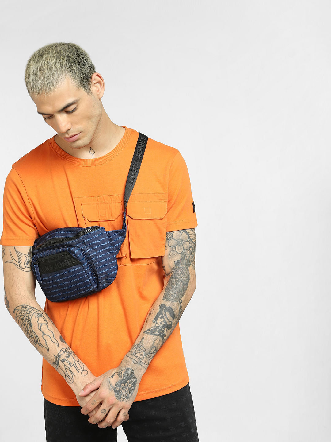 Orange Oversized Pockets T-shirt