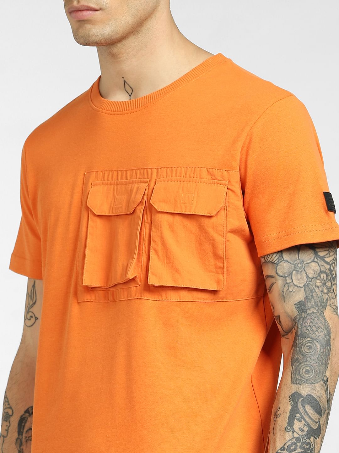 Orange Oversized Pockets T-shirt