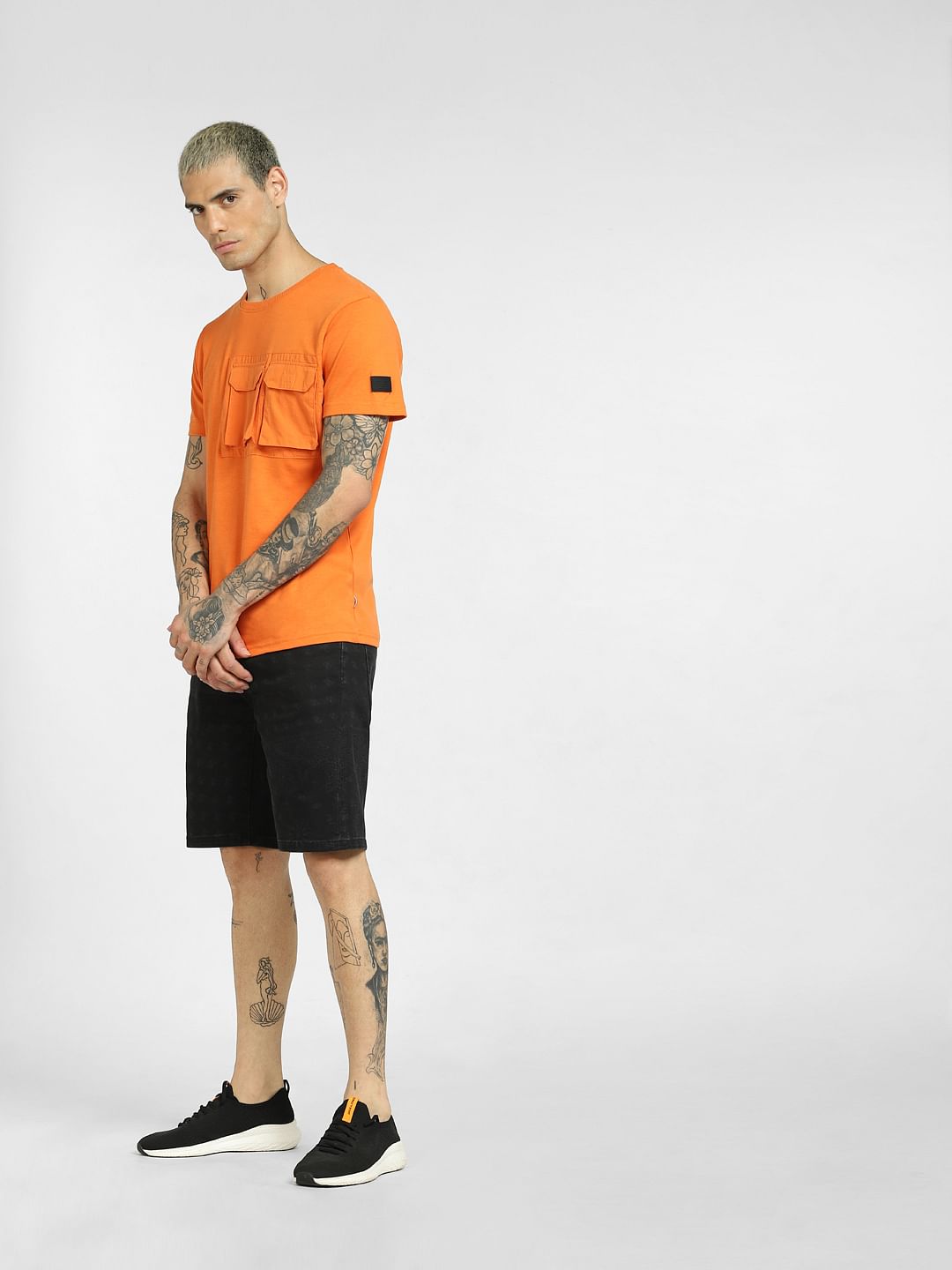 Orange Oversized Pockets T-shirt
