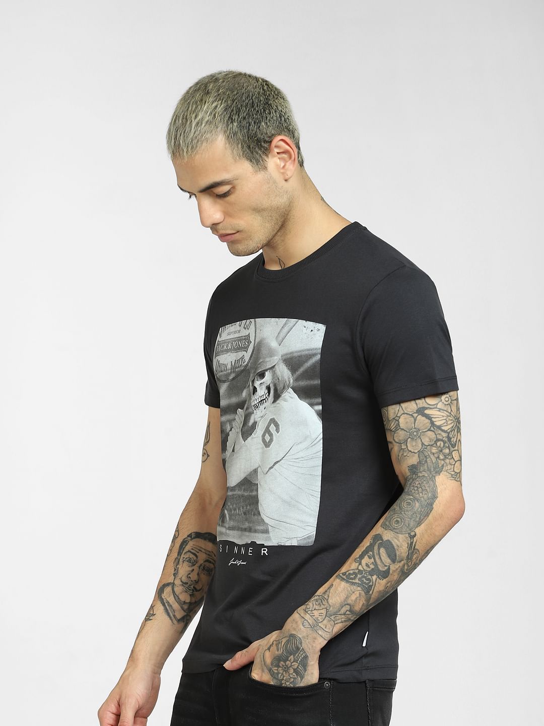 Black Graphic Print Crew Neck T-shirt