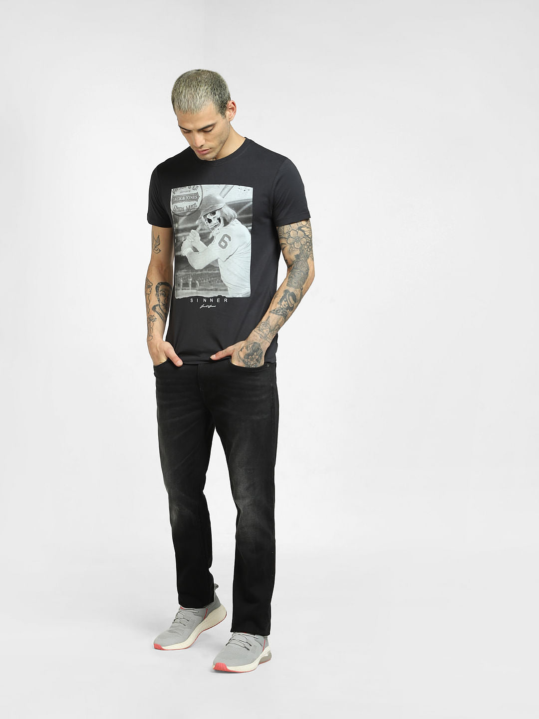 Black Graphic Print Crew Neck T-shirt