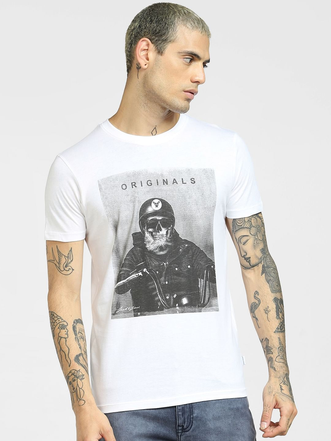 White Graphic Print Crew Neck T-shirt