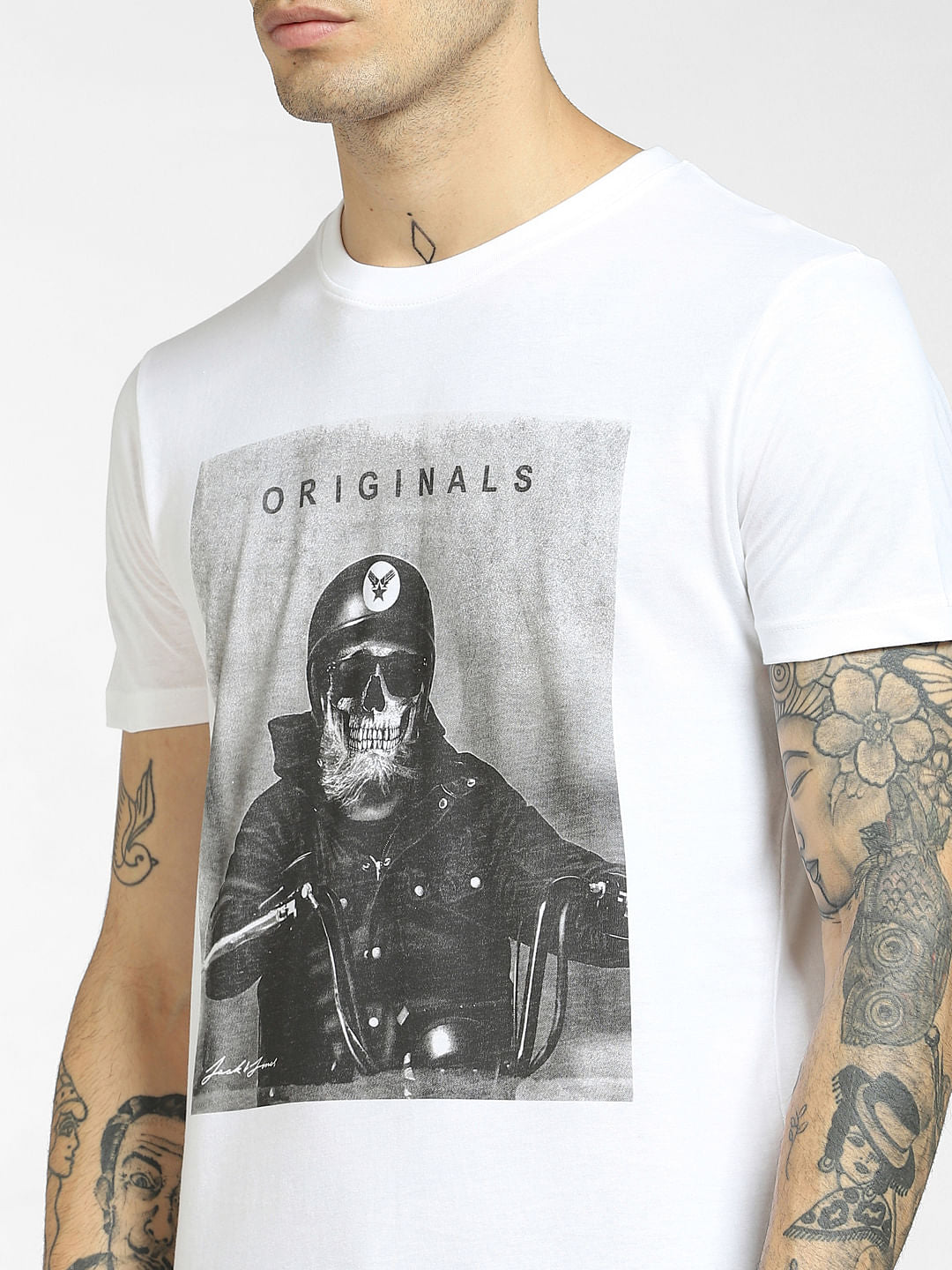 White Graphic Print Crew Neck T-shirt