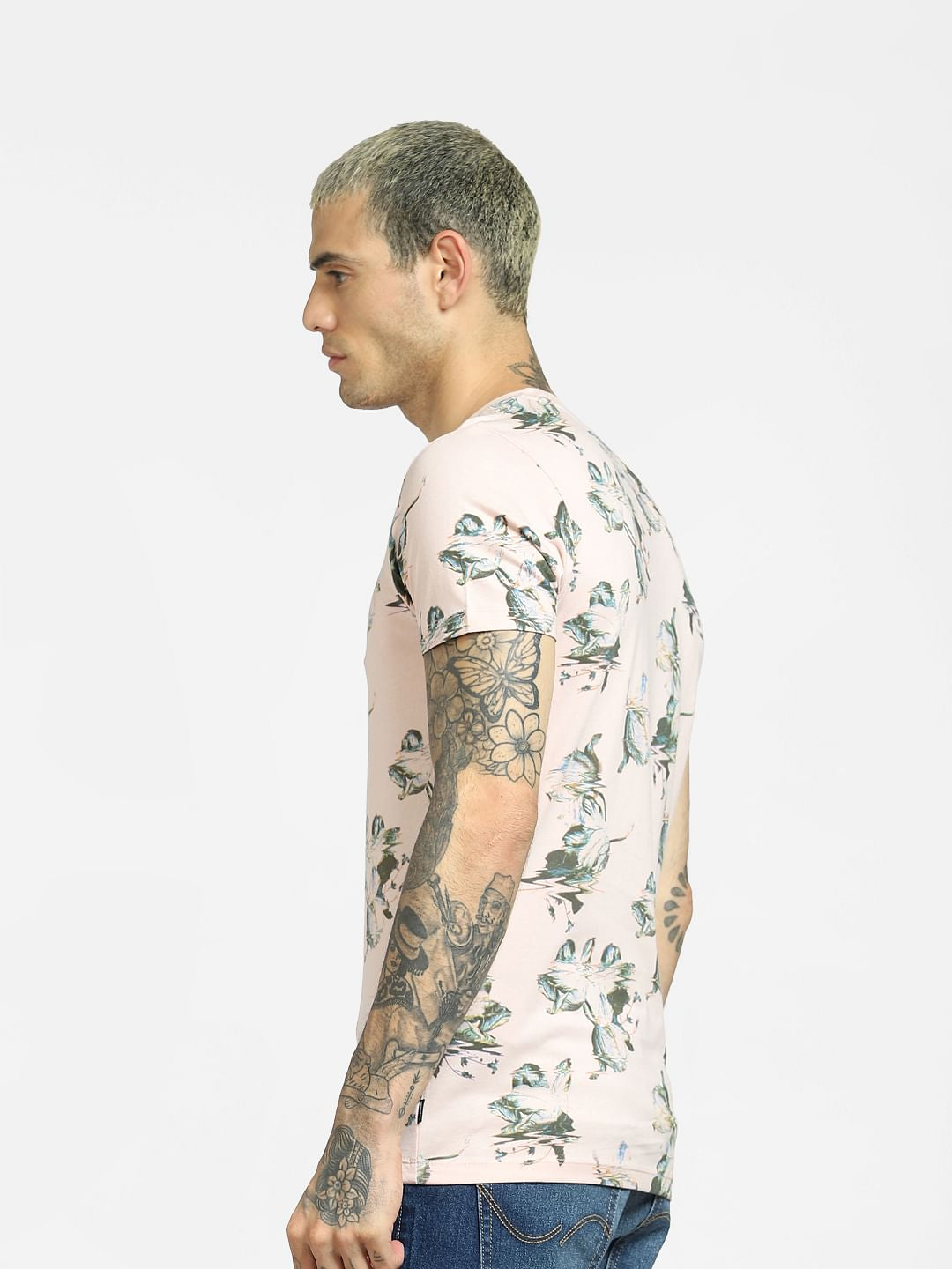 Pink Flora Print Crew Neck T-shirt
