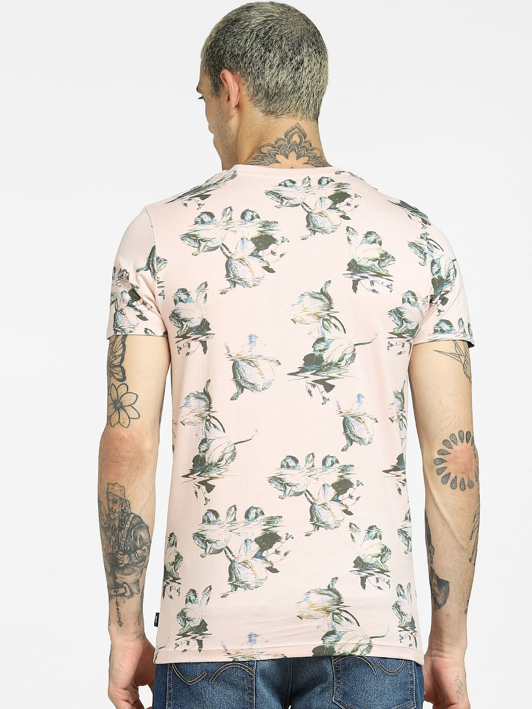 Pink Flora Print Crew Neck T-shirt