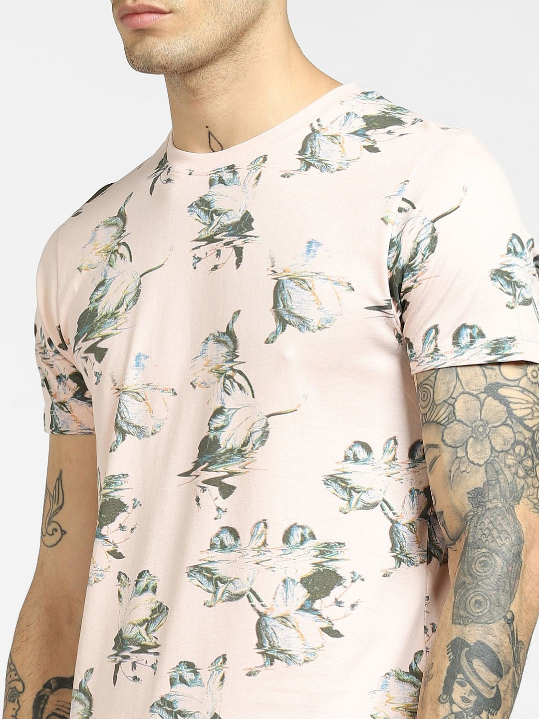 Pink Flora Print Crew Neck T-shirt