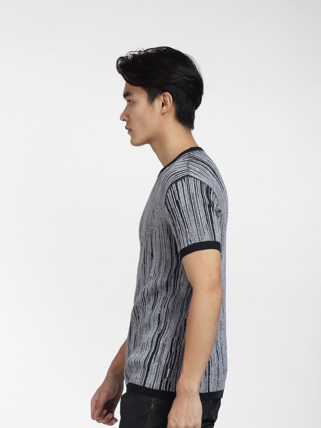 Navy Blue Printed Knit T-shirt