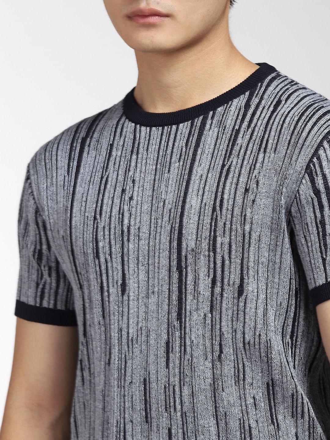 Navy Blue Printed Knit T-shirt