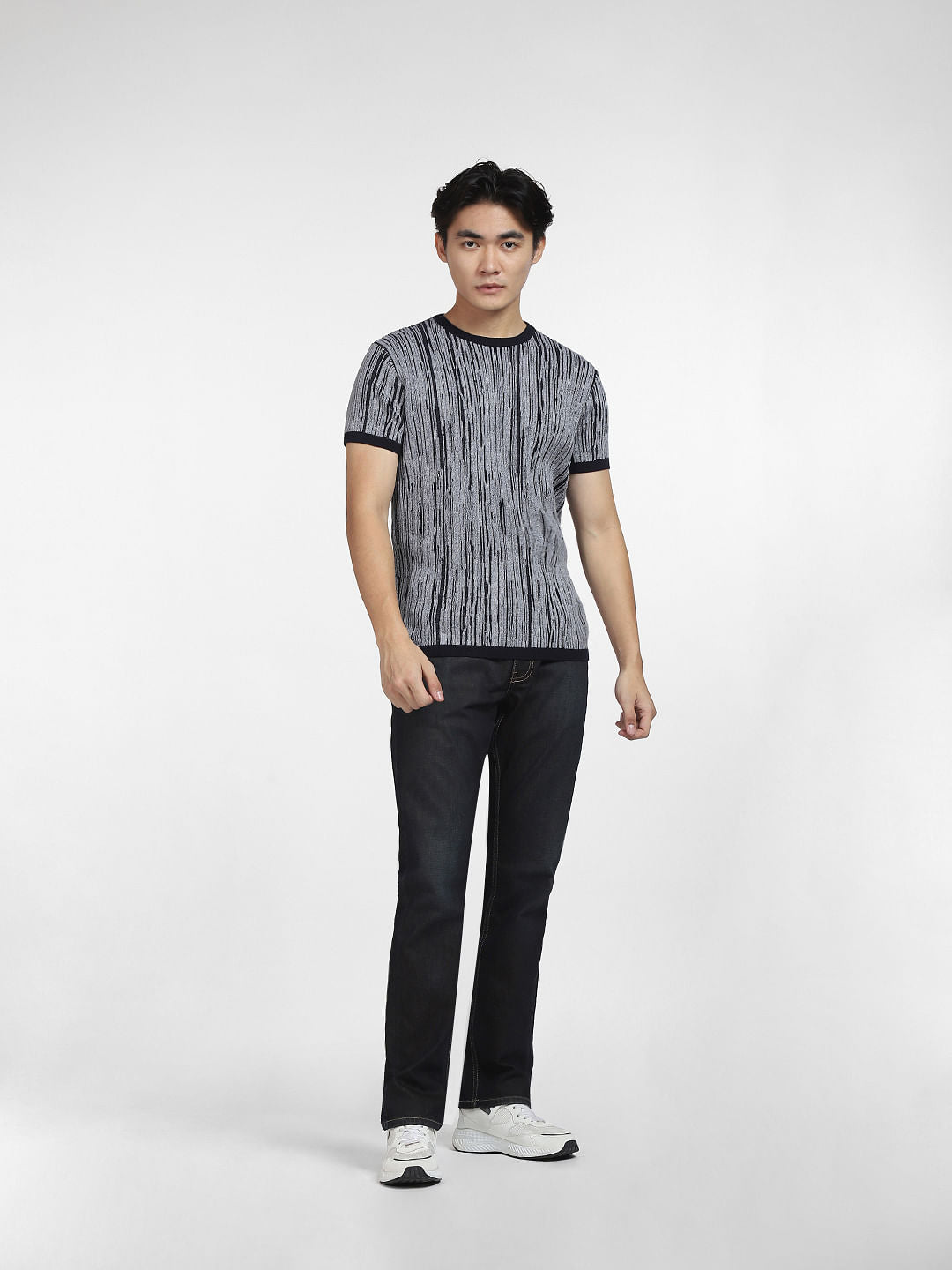 Navy Blue Printed Knit T-shirt