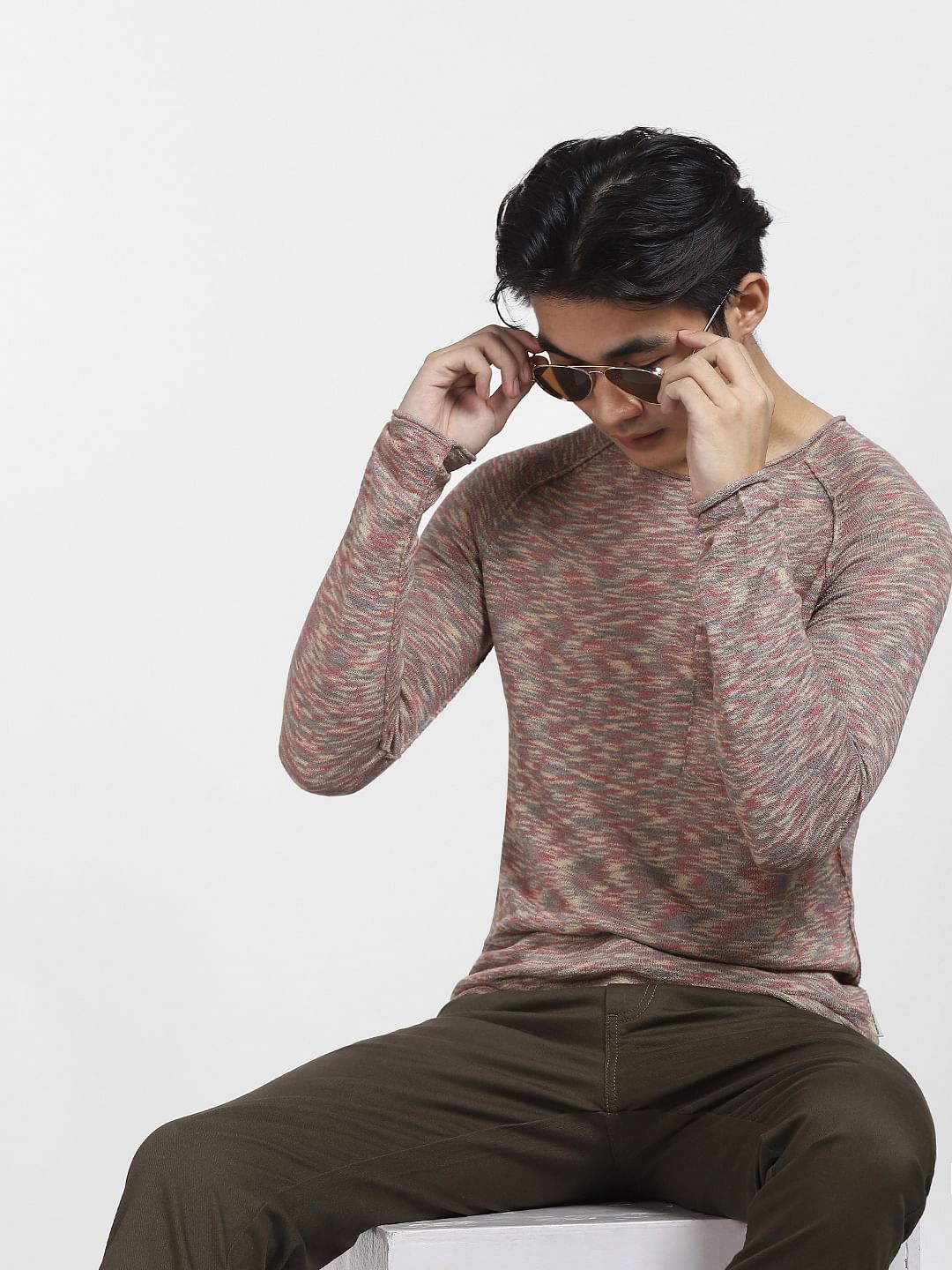 Brown Printed Knit T-shirt