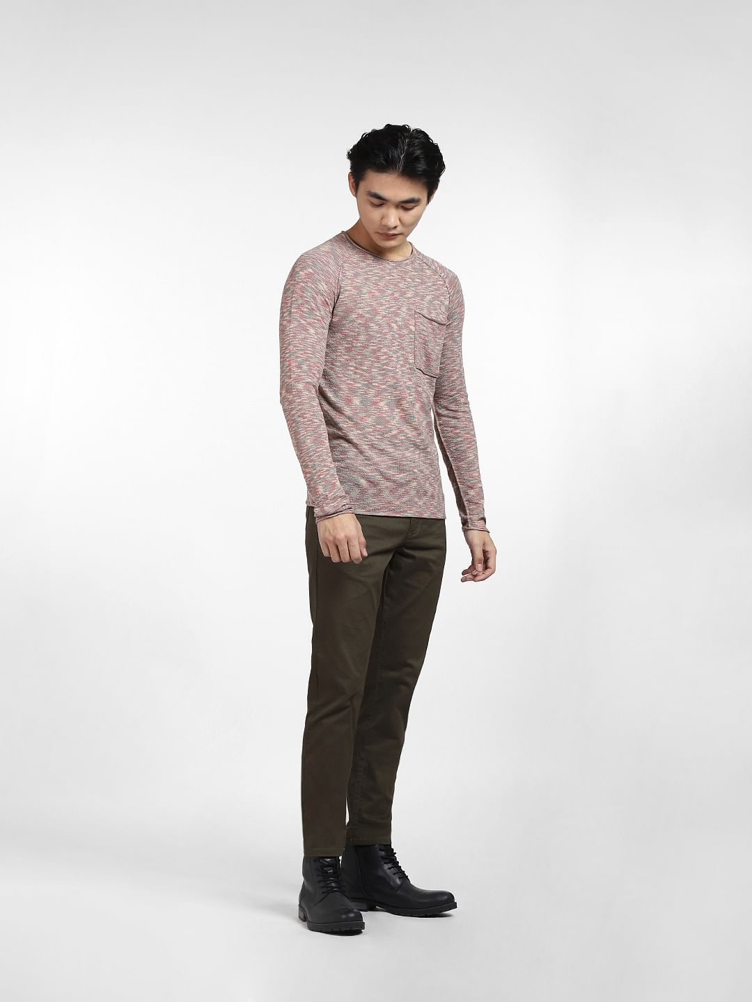 Brown Printed Knit T-shirt