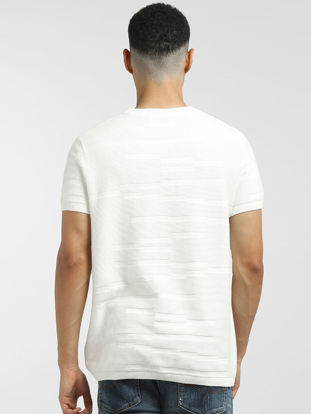 White Textured Knitted T-shirt