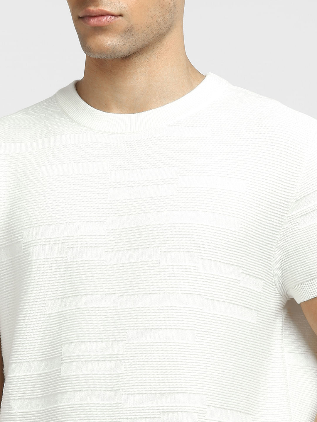White Textured Knitted T-shirt