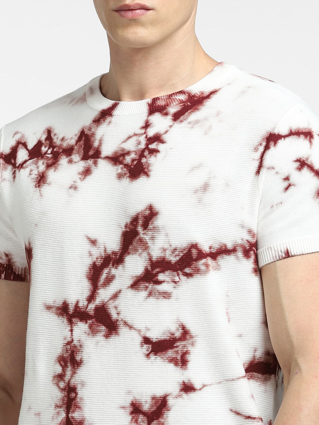 BROWN TIE DYE KNIT CREW NECK T-SHIRT