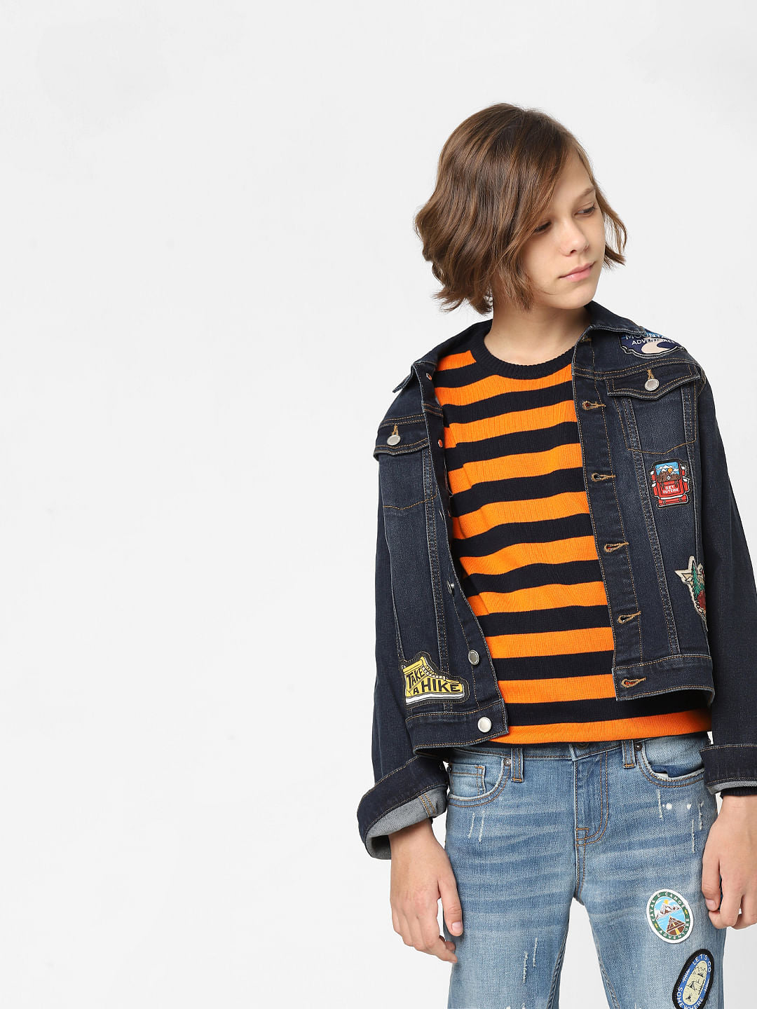 Boys Orange Striped Pullover - 4/5Y