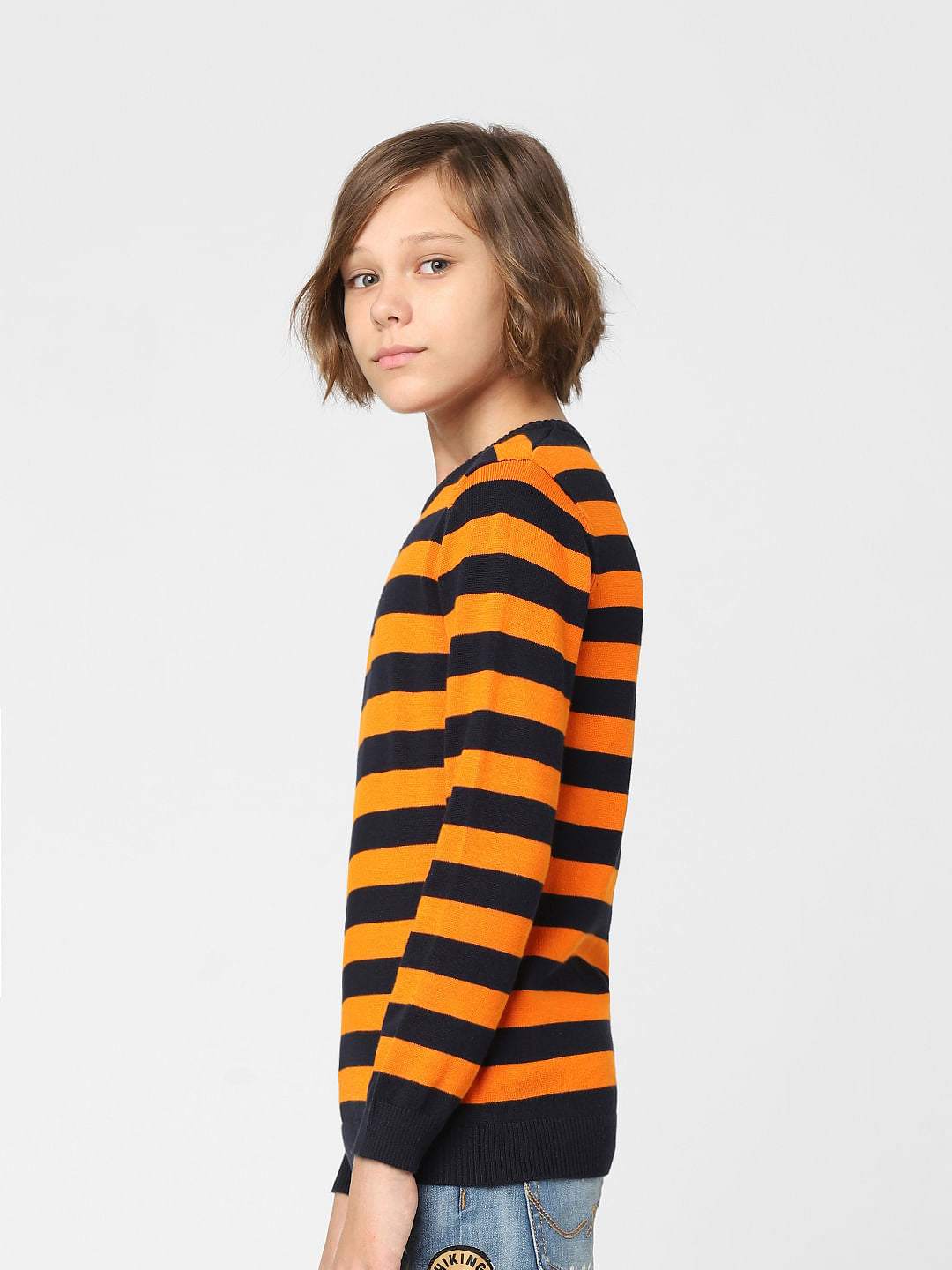 Boys Orange Striped Pullover
