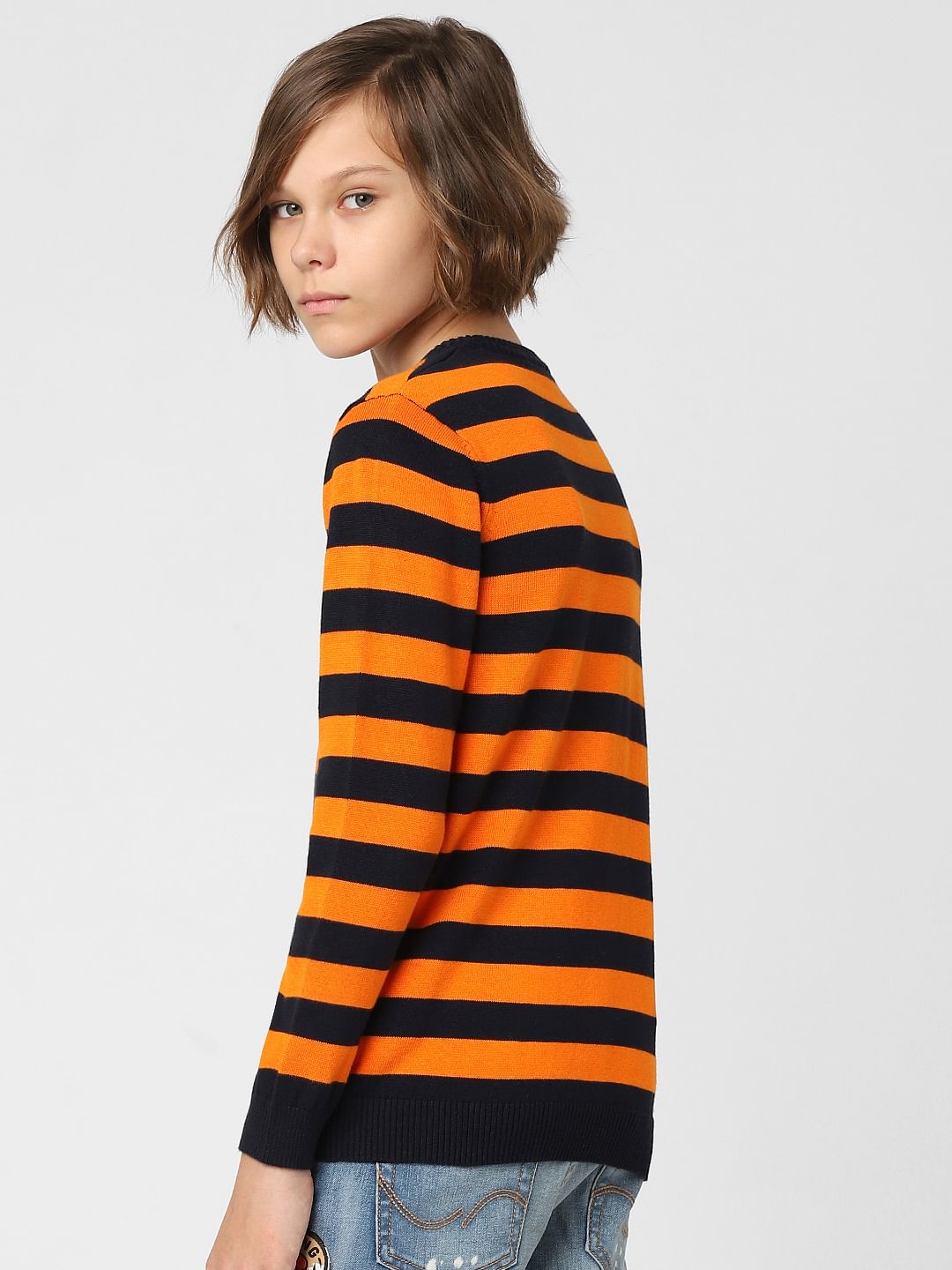 Boys Orange Striped Pullover